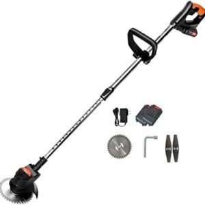 21V Cordless Electric Grass Trimmer/Edger, 1300W Small Lawn Mower with Graphene Lithium Battery & Fast Charger, Electric Law Trimmer for Edging/Trimmi