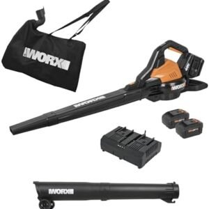 Worx 40V 3-in-1 Leaf Blower Vacuum Mulcher, Cordless with Brushless Motor, Battery & Charger – 2 Batteries Included