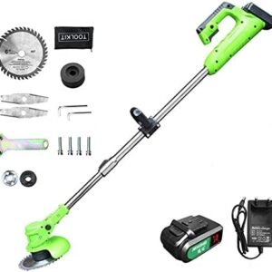 24V Cordless Grass Trimmer Adjustable Electric Lawn Mower Garden Pruning Cutter Power Garden Tools 2 x 8000mAh Battery Charging Cordless Lawn Trimmer,