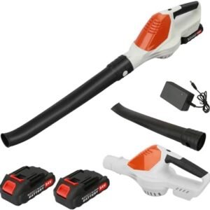 24V Cordless Leaf Blower with 2 X 1.5 Ah Battery & Charger, 150MPH Electric Handheld Leaf Blower for Lawn Care, Leaves & Snow Blowing (Orange)