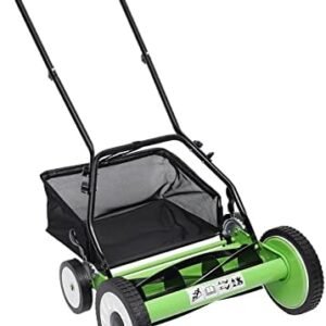 16-Inch 5-Blade Cordless Manual Reel Lawn Mower with Grass Collection Basket, Adjustable Cutting/Handle Height Grass Cutter with Grass Catcher,Lawn Tool for Meadow Garden and Other Kinds of Lawns