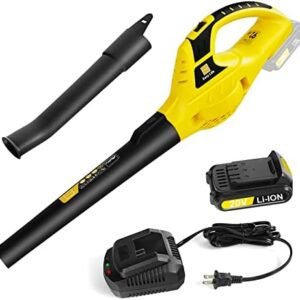 Leisch Life Cordless Leaf Blower Battery Operated,20V Handheld Electric Leaf Blower w/2.0Ah Battery & Fast Charger, 2 Speed Mode, Lightweight Battery Powered Blowers for Patio, Yard, Sidewalk Yellow