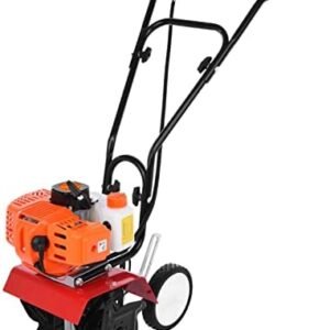YOXIER Garden Tiller,Petrol Tiller 2 Stroke Air Motor 9000RPM,1.2L Fuel Tank 52cc Garden Mini Tiller for Garden and Lawn,Digging,Weeding and Soil Tillage (Orange) Orange