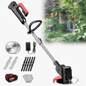 1880W Multifunctional Small Household Electric Lawn Mower, Handheld Cordless Electric Telescopic Pole Anti-Slip Handle Weeder,24V/4.0Ah ()