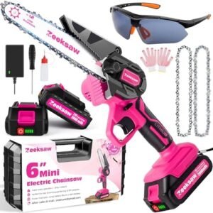 2024 Pink Mini Chainsaw Cordless 6 inch – Electric Handheld Chainsaw Battery Powered with Power Indicator – Rechargeable Mini Chain Saw Portable Small Chainsaw for Women, Yard Tools Gardening Gifts