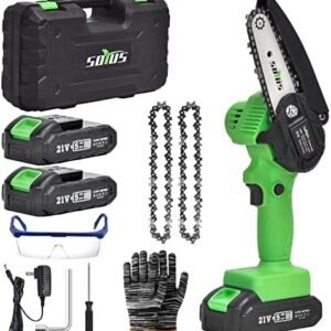 Mini Chainsaw Cordless 4 Inch Chain Saw SOYUS Small with Safety Lock, Rechargeable Lithium Electric Handheld Portable Tree Trimming Branch Wood Cutting