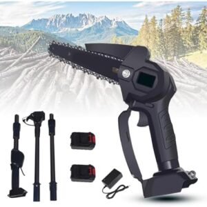 2-IN-1 Mini Chainsaw Cordless, Rechargeable Electric Power Chainsaw, Portable Handheld Electric Pole Chainsaw for Tree Branches, Courtyard, Household & Garden