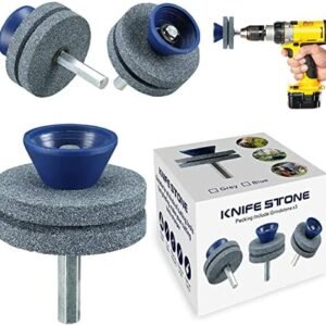【2021 New】 Universal Wear Resistant Lawn Mower Blade Sharpener, Quality Double Layer Corundum Lawn Mower Blade Sharpener for Any Power Drill Hand Drill, Double-Layer Grindstone Not Easy Damage-(Gray)