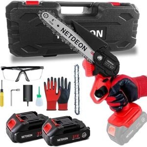 Mini Chainsaw Cordless, 6-Inch 21V Portable Electric Small Handheld Chain Saw,2Pack 2000mAh Rechargeable Battery Powered With Security Lock for Trees Branches Trimming Wood Cutting